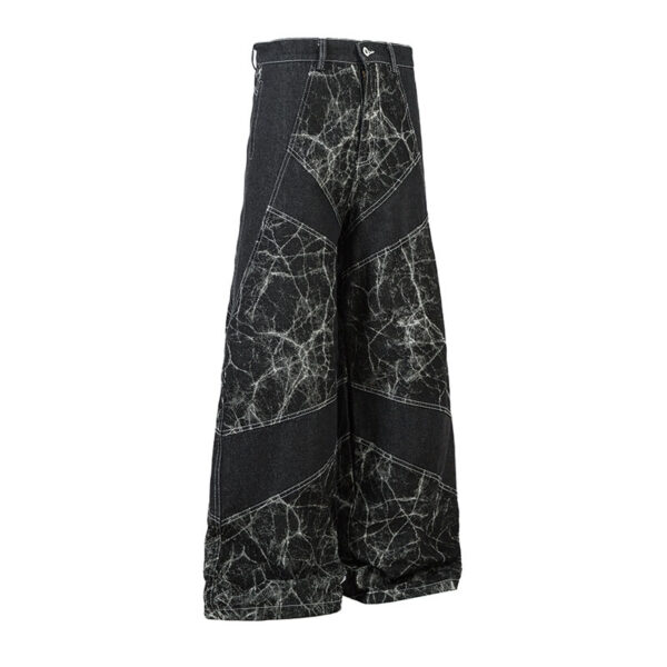 heavy patchwork wide leg jeans – water washed vintage statement pants