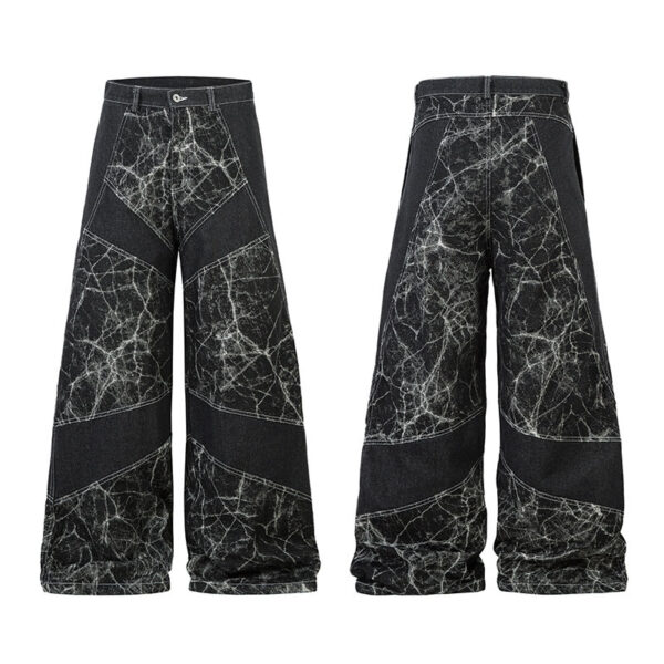 heavy patchwork wide leg jeans – water washed vintage statement pants
