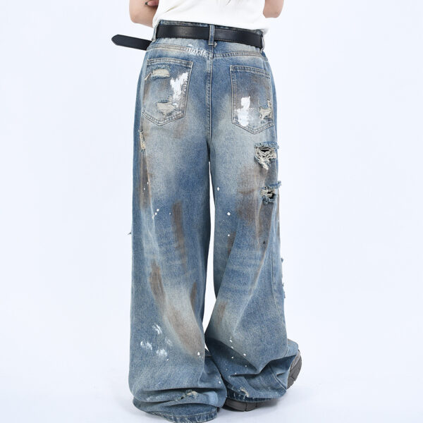 grunge wide leg washed jeans – perforated & destroyed denim for street style
