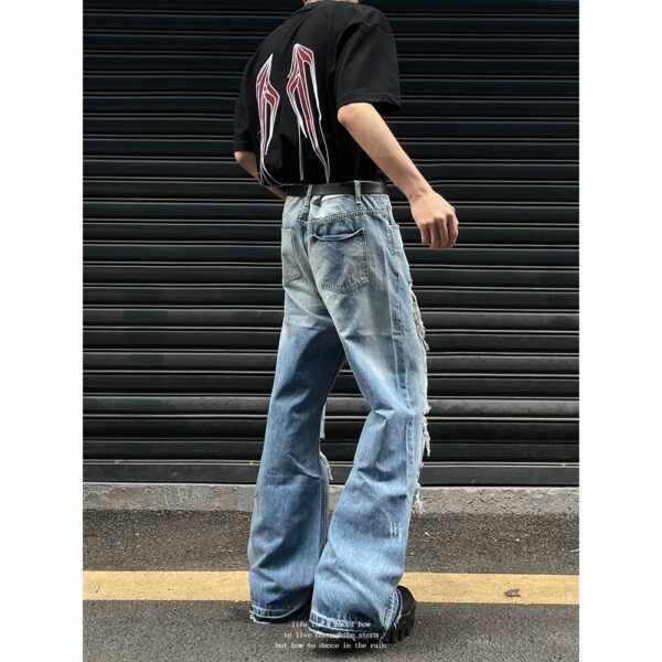 distressed micro flare jeans – 2000s style ripped denim with vintage wash