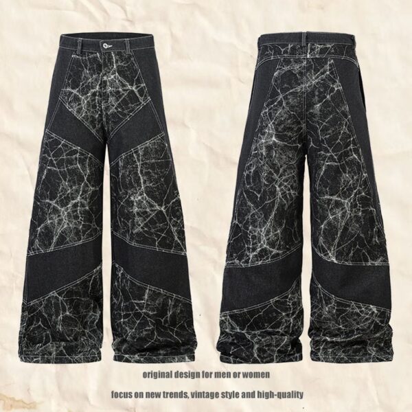 heavy patchwork wide leg jeans – water washed vintage statement pants